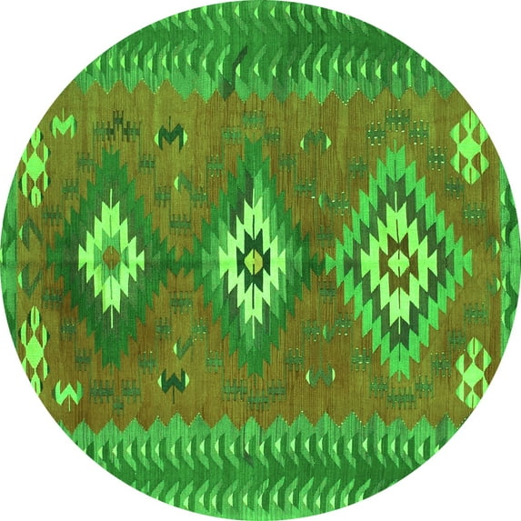 Ahgly Company Indoor Round Oriental Green Traditional Area Rugs, 3' Round