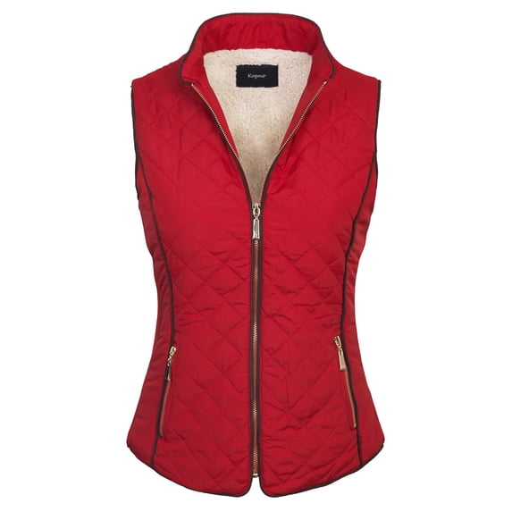 KOGMO Womens Quilted Fully Lined Lightweight Zip Up Vest with Fur Lining