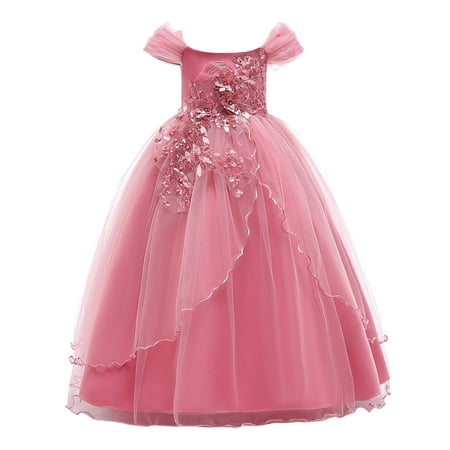 

Kids Dress Princess Dress Line Shoulder Girl Performance Dress Long Pommel Dress Party Girl Dresses For Wedding Baby Girl Winter Outfits Flower Girl Dress 2t