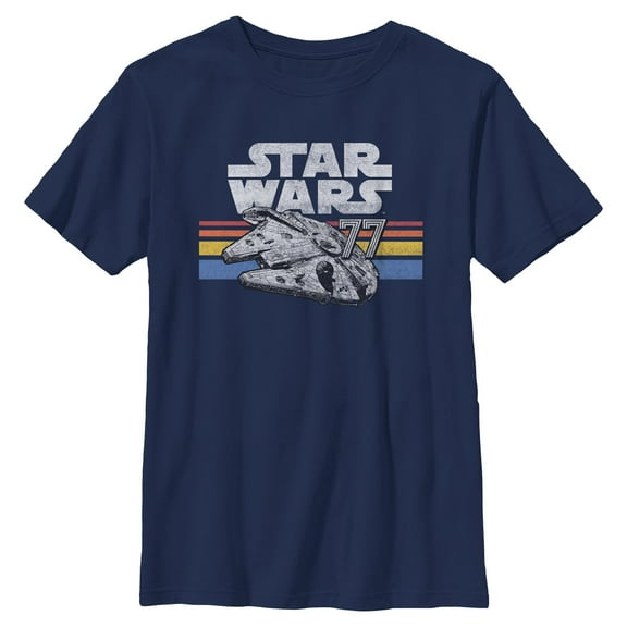 Boys Star Wars Millennium Falcon 77' Vintage Stripes T Shirt
