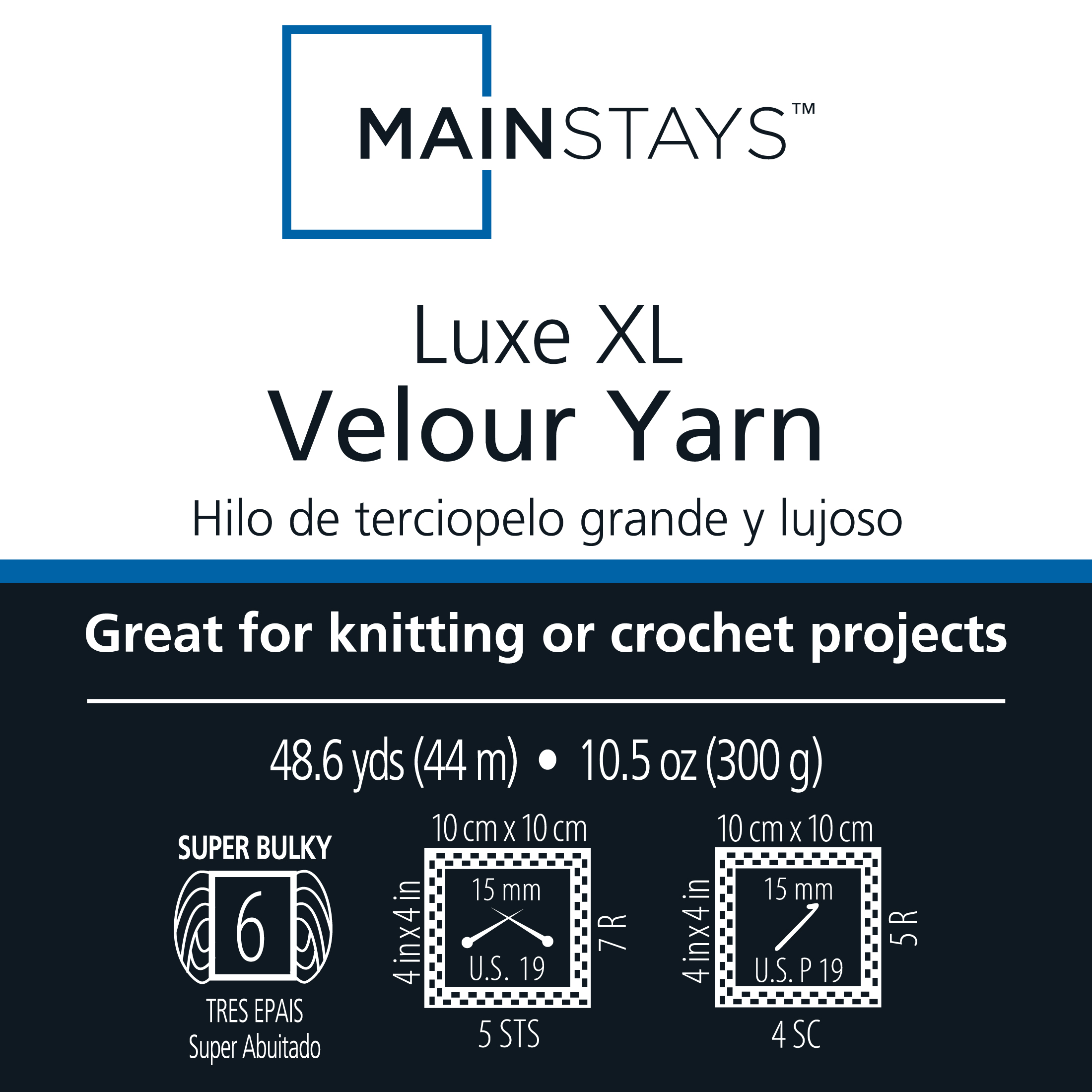 Mainstays Luxe XL Velour Yarn, 48.6 yd, Ocean Blue, 100% Polyester, Super Bulky, Pack of 2