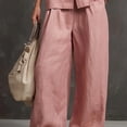 thumbnail image 6 of NMMUED Vest Sets Women 2 Piece Outfits Linen Button Down V Neck Waistcoat Blazer Sets Dressy Casual Wide Leg Pants Suits Pink XS, 6 of 7