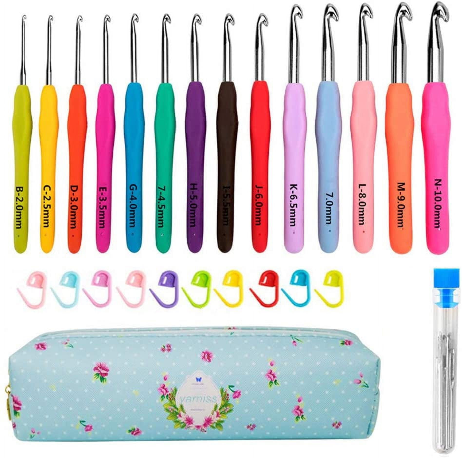 FZFLZDH Large-Eye Blunt Needles Yarn Knitting Plus Crochet Hooks Set with Case,Ergonomic Handle Crochet Hooks Needles for Arthritic Hands