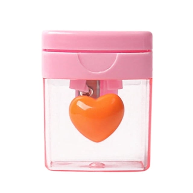 Heart-Shaped Pencil Sharpener with Transparent Cover, Four-Color Rotating Single Hole Sharpener for Kids, Compact Desktop Sharpener for School Office Use