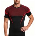 thumbnail image 2 of EANJE Men's Short Sleeve Compression Shirt, Moisture Wicking Athletic Workout T‑Shirt Color Block Performance Sports Top for Gym Running Training Red M, 2 of 6