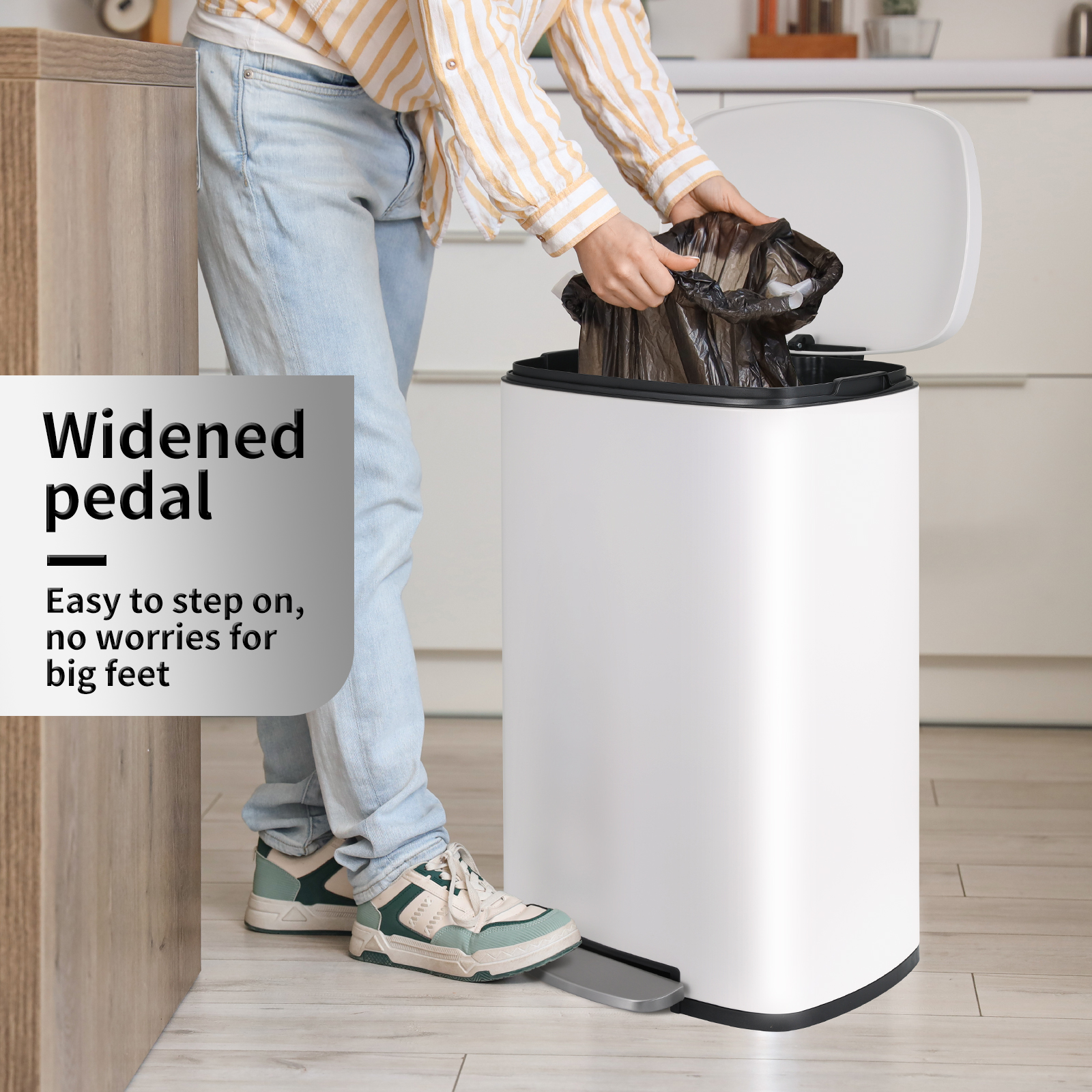 TLSUNNY 13.2+1.3 Gal Trash Can Set, Stainless Steel Step Garbage Bin Combo with Removable Inner Buckets, Lid Dustbin, for Kitchen, Home
