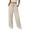 Beige, variant on Women's Summer Lace Trim Solid Straight Leg Pants, Elastic Waist Loose Casual Trousers with Dual Side Pockets for Ladies Daily Outfit Black M
