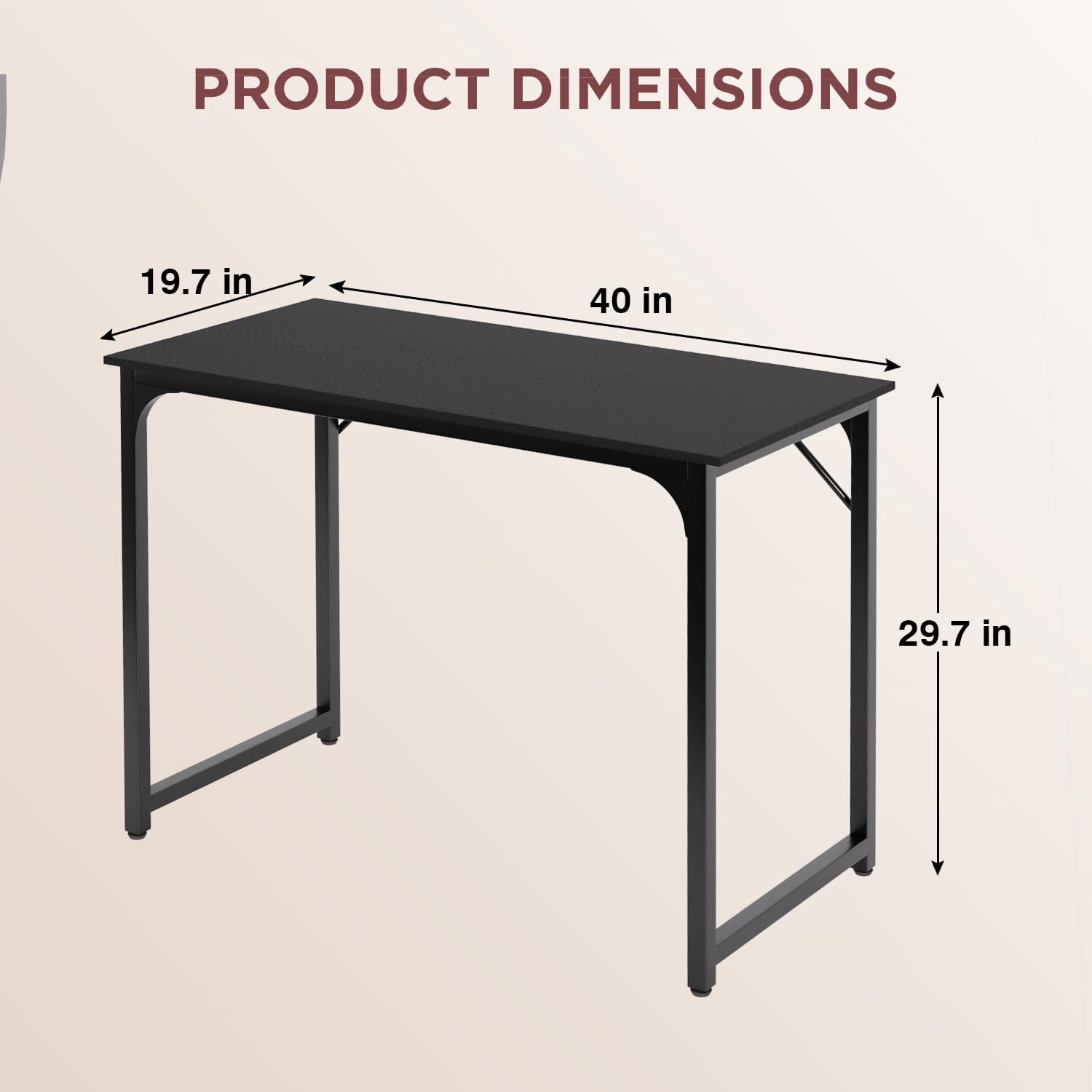 NiamVelo 39 In Computer Desk, Study Writing Table for Small Space, Save Space Office Desk with Metal Legs, Modern Steel Frame Wood PC Workstation for Home Office, Black