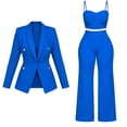 thumbnail image 4 of Floleo Women Notched Lapel Double Gold Button Long Sleeve Blazer Square Neck Crop Cami High Waist Wide Leg Pants Three Piece Suit For Office Business Interview Daily Outfits (Blue,XL), 4 of 4