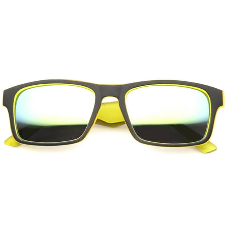 sunglassLA - Action Sport Two-Toned Horn Rimmed Frame Color Mirror Lens Matte Rectangle Sunglasses - 55mm