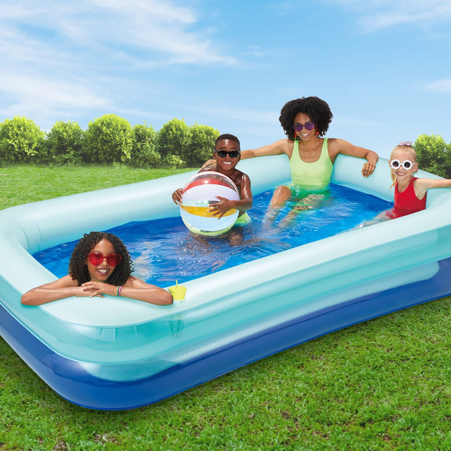 Funsicle 8.5ft SummerBlock Pool, Inflatable Family Swimming Pool, Marine Blue, Rectangular, Age 6 & up