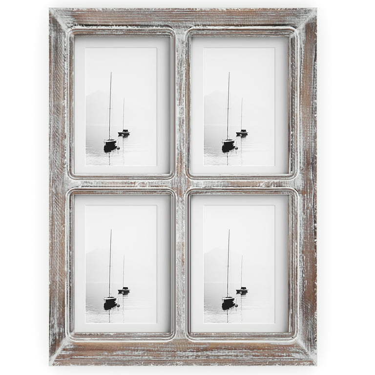 Excello Global Products Vintage Farmhouse Window Photo Frame: Rustic Hanging Distressed Wood Collage Picture Frame. Holds Four 4x6 or 5x7 Photos