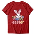 thumbnail image 2 of Sokhug Womens Happy Easter Floral Bunny Graphic T-Shirt Short Sleeve Crew Neck Pink Casual Tee with Glitter Accents, 2 of 5