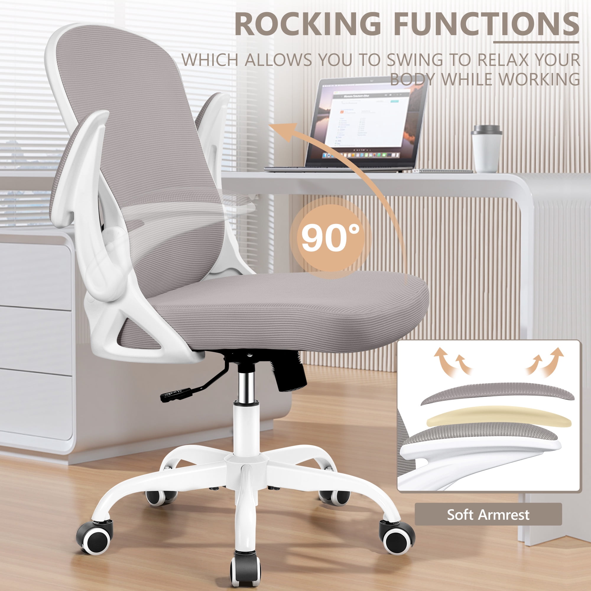 ATHOPE Office Chair, Ergonomic Desk Chair with Flip Up Armrests, Height Adjustable Computer Chair with Lumbar Support, Gray