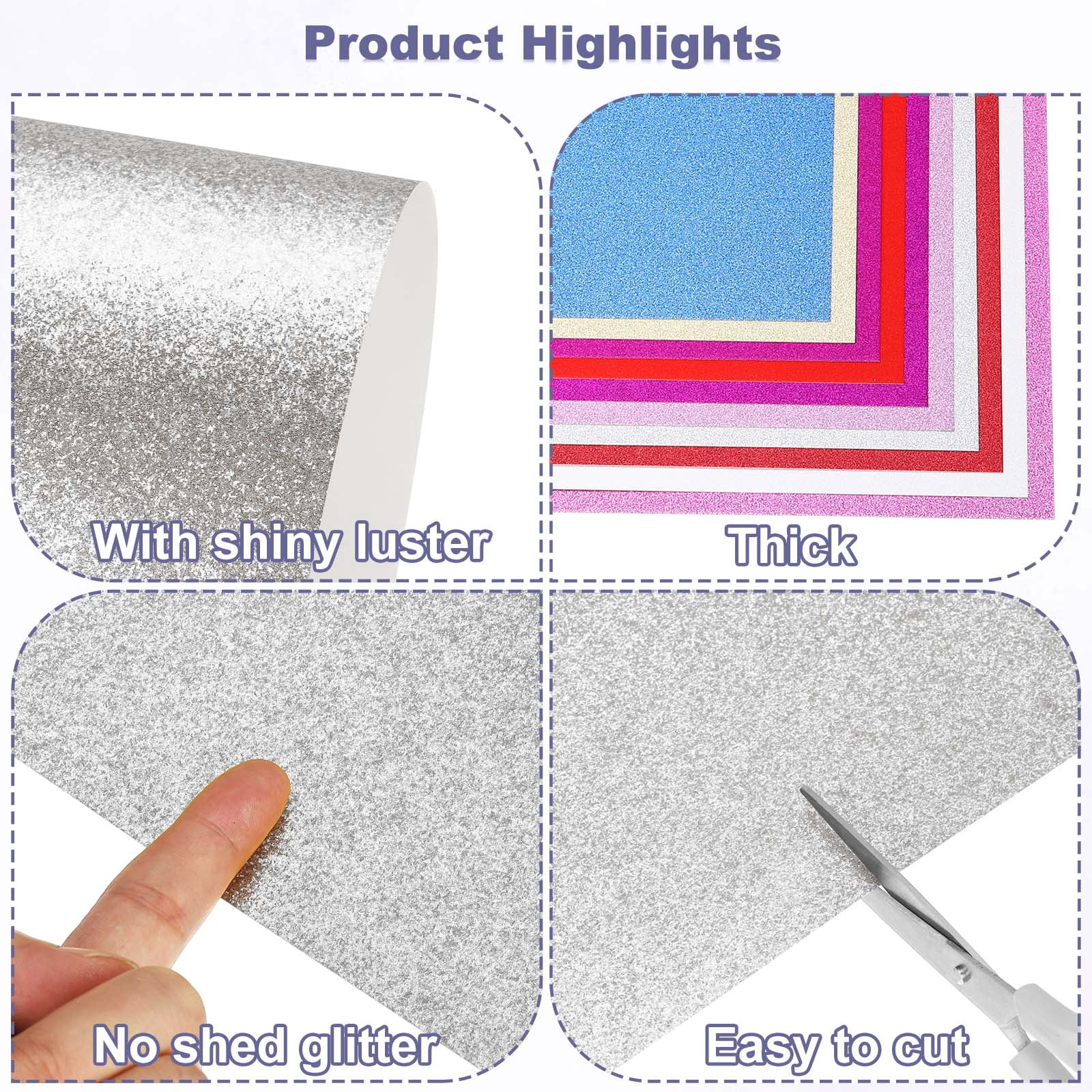 40Sheets Silver Glitter Cardstock, 8.3x11.7 in A4 Glitter Paper Card Stock Shiny Scrapbook 250gsm Sparkly Paper Large Shimmer for Crafts Scrapbook DIY Art Wedding Party