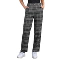 thumbnail image 1 of Pantalones largos rectos de cintura elástica con botones y cremallera de cuadros para mujer Inspire Chic en gris oscuro y marrón, 1 of 6