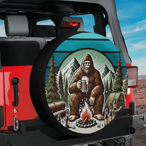 Lotusprinthandmade Bigfoot Camping with Beer Spare Tire Cover Without Backup Camera Hole 6 Sizes (27 in.), camping bigfoot spare tire wrap