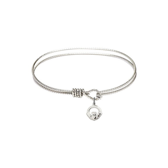 7 1/4 inch Oval Eye Hook Bangle Bracelet w/ Claddagh in Sterling Silver