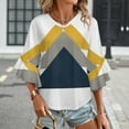 thumbnail image 3 of Abstract Triangles Geometric Art Print Women's V-Neck Blouse With 3/4 Ruffled Bell Sleeves Casual Top Ladies Blouses, 3 of 7