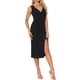 thumbnail image 2 of Vestido midi con abertura y envoltura falsa INSPIRE CHIC para mujer, vestido de cóctel con escote en V, largo, azul XL, L negro, 2 of 6