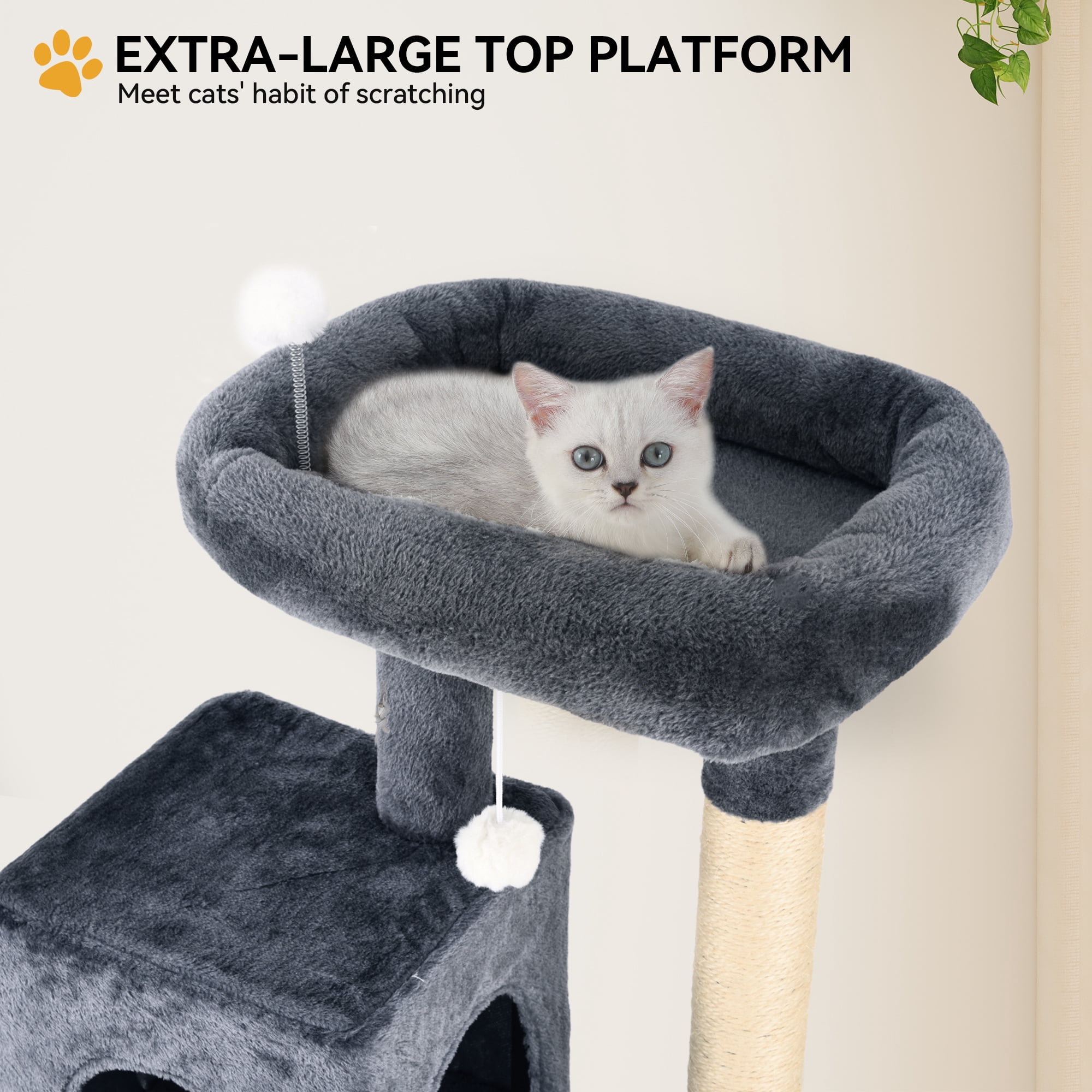 70.8in Cat Tree Tower for Indoor Cats, Multi-Level Cat Furniture with Scratching Posts,Cat Window Padded Plush Perch,Cozy Basket and Funny Toys for Kittens Pet Play House,Dark Gray