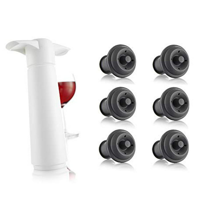 Vacu Vin Wine Pump (White) with 6 Vacuum Wine Saver Bottle Stoppers (Black)  