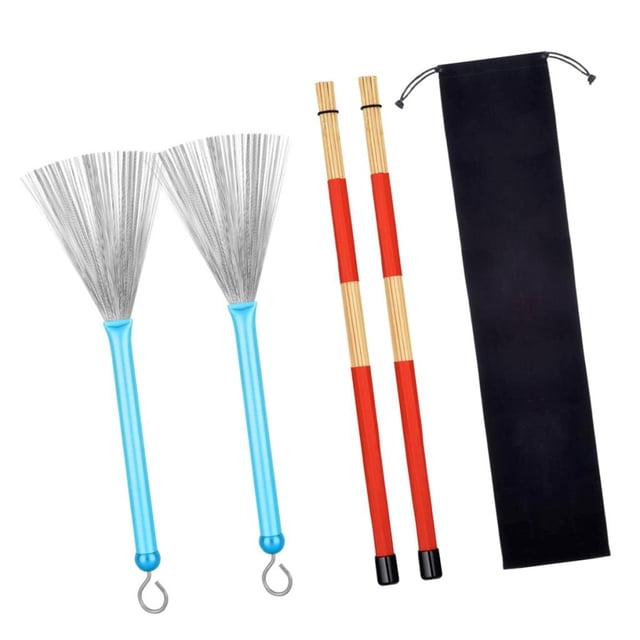 1 Par De Varillas De Tambor + 1 Par De Cepillos De Alambre De Tambor + Bolsa De Almacenamiento Portátil Azul Sunnimix Varillas de tambor
