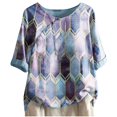 thumbnail image 1 of Blusa informal de manga corta con cuello redondo para mujer con estampado de botones y camisetas sueltas Pompotops hfajkhk128830, 1 of 9