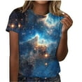 thumbnail image 4 of YueHuiYing Galaxy Shirt for Women Space Print Loose-Fit Short Sleeve Crewneck Casual Blouse Summer Graphic Tee Tops Cute Streetwear, 4 of 6