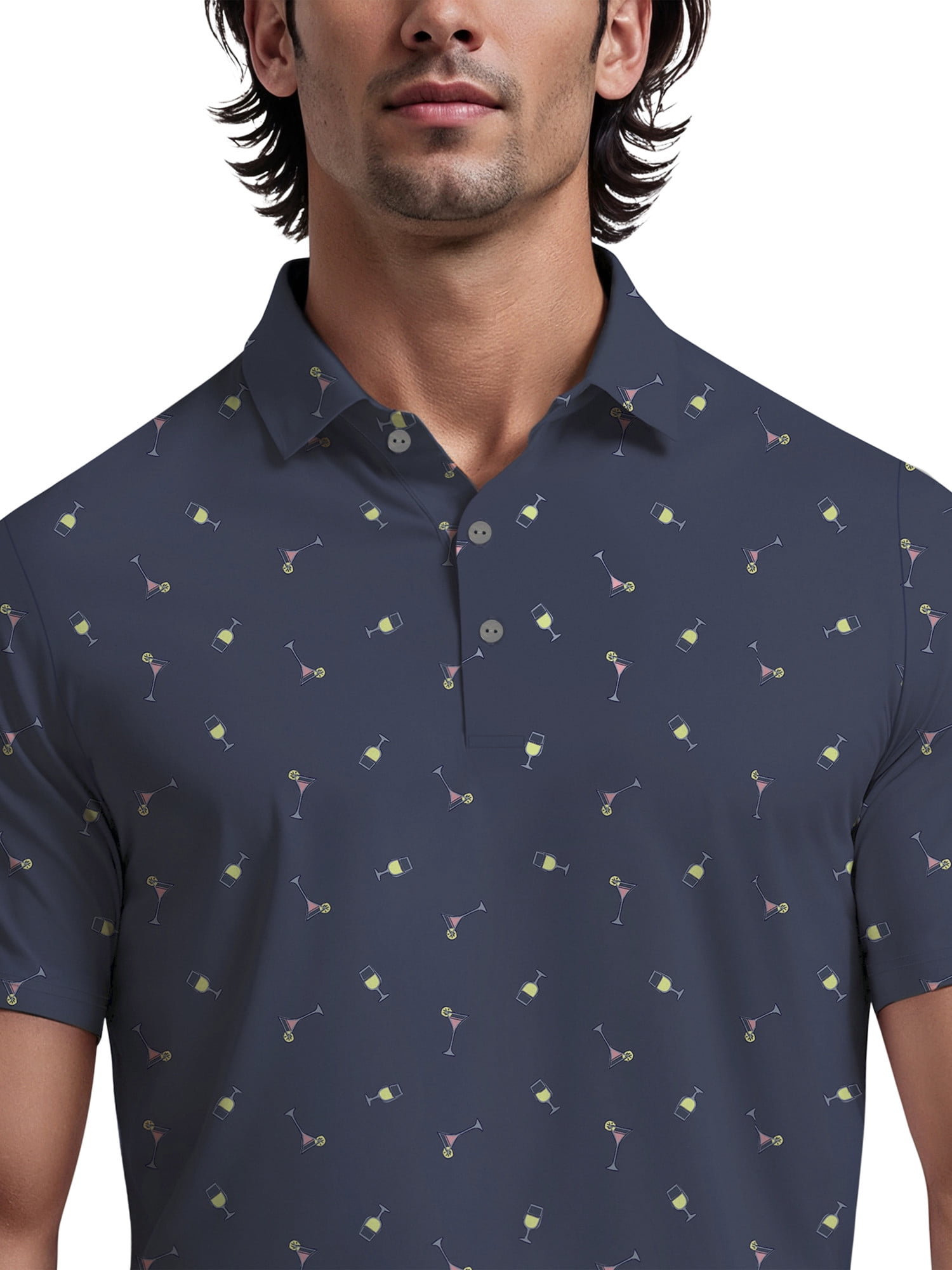 Ben Hogan Men's and Big Men’s Conversational Drink Printed Short Sleeve Golf Polo Shirt, up to Size 5XL