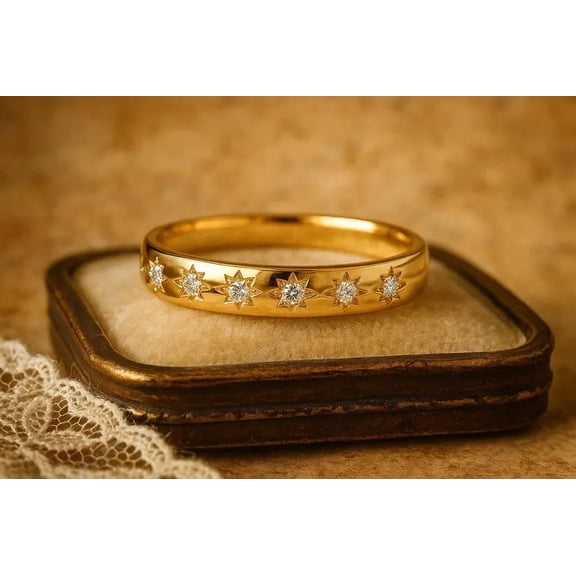 14k Solid Gold Plated Band Ring Cz North Star Ring Star Gold Ring Inset Moissanite Star Ring Statement Ring Promise Ring Wedding Gift Band
