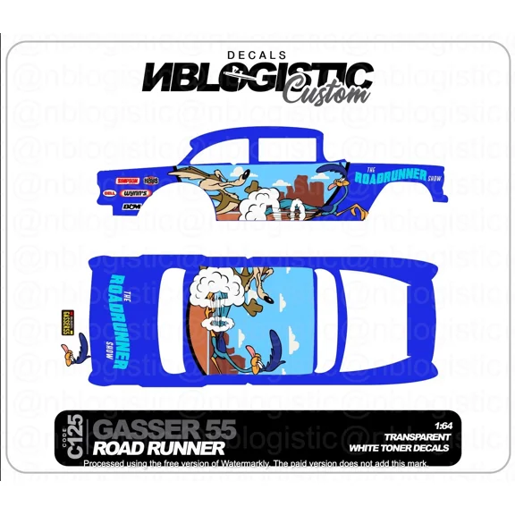 '55 CHEVY GASSER Custom Universal WaterSlide Decal for hot wheels 1/64 Scale 116