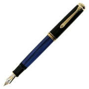 Pelikan Souveran M800 Fountain Pen - Black & Blue Gold Trim - Broad Point