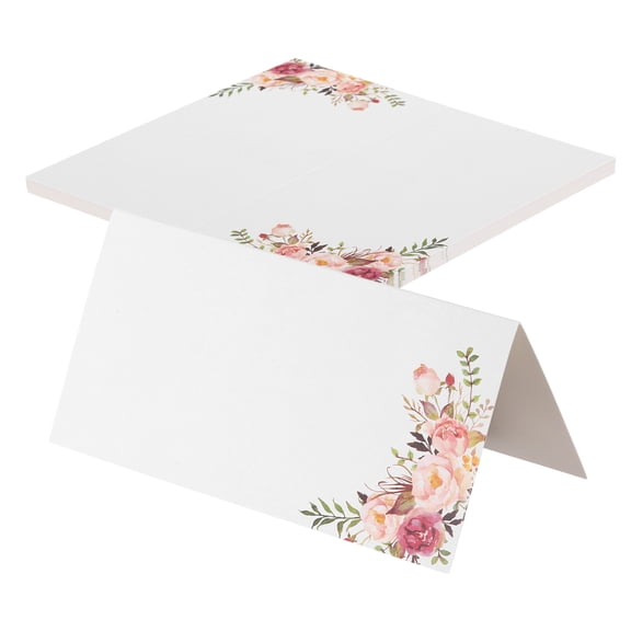 Uxcell 20 Pcs Table Seat Name Tent Place Cards with 4" x 4" Blank for Wedding, Table Setting, Dinner Parties, Festivals, Single Flower Pattern