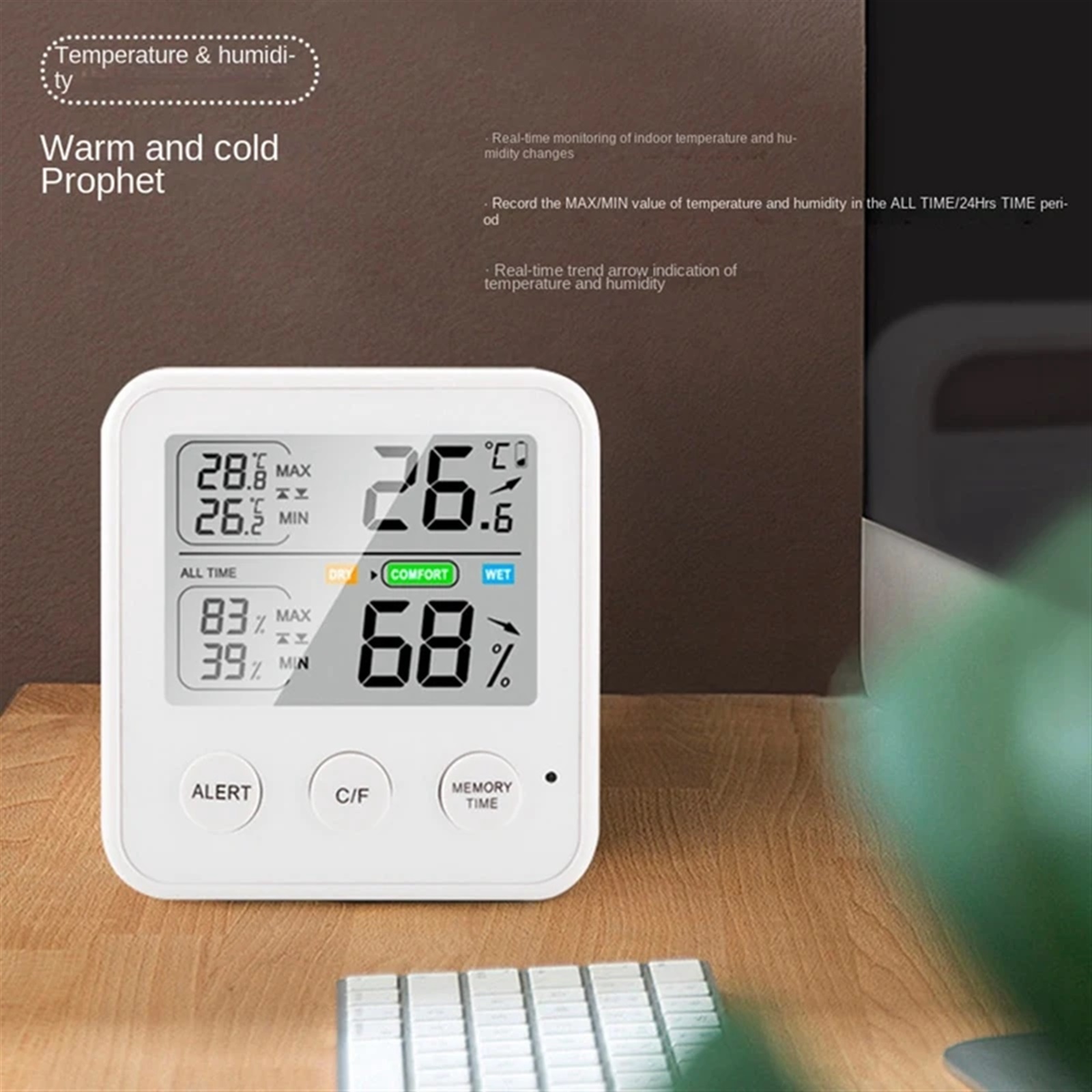Electronic Digital Temperature Humidity Meter Indoor Outdoor Thermometer Hygrometer Weather Station Clock
