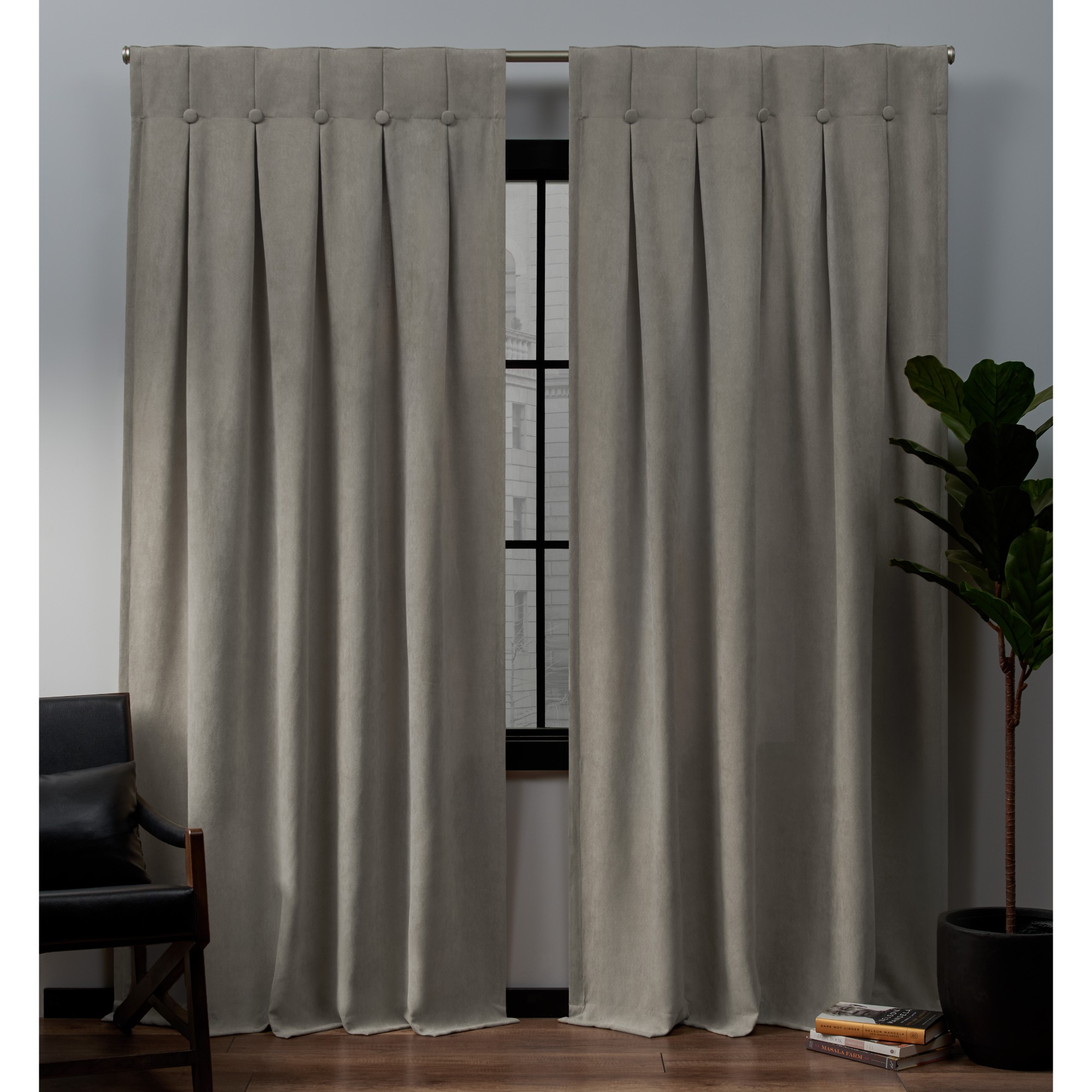 Exclusive Home Curtains 2 Pack Ghent Metrosuede Inverted Pleat Button