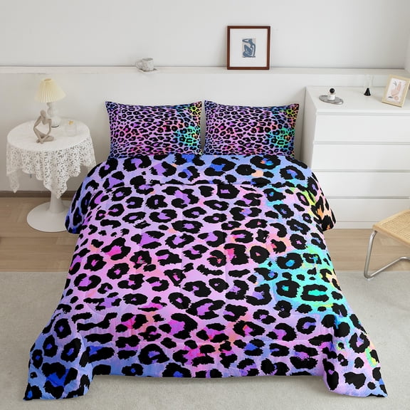 Women Cheetah Printed Bedding Comforters Queen Size, Colorful Leopard Printed Comforter Set Africa Leopard Pattern Decorative Woman, Soft Microfiber Down Comforter with 2 Pillow Shams