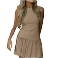 thumbnail image 1 of Vestido mini sin mangas con pliegues y corte en A para mujer - Cuello redondo con lazo y cremallera en la espalda - Poliéster - XS-L, 1 of 8