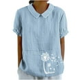 thumbnail image 2 of Jsaierl Chemises en Lin d'Été pour Femmes Imprimé Pissenlit Col à Revers Manches Courtes Blouses Simples Décontractées Polyvalentes, 2 of 4