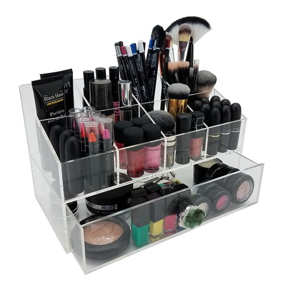 OnDisplay Gracie Deluxe Acrylic Cosmetic/Jewelry Organization Station w/Geode knobs - Green/Silver