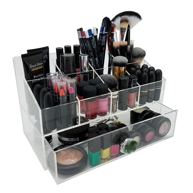 OnDisplay Gracie Deluxe Acrylic Cosmetic/Jewelry Organization Station w/Geode knobs - Green/Silver