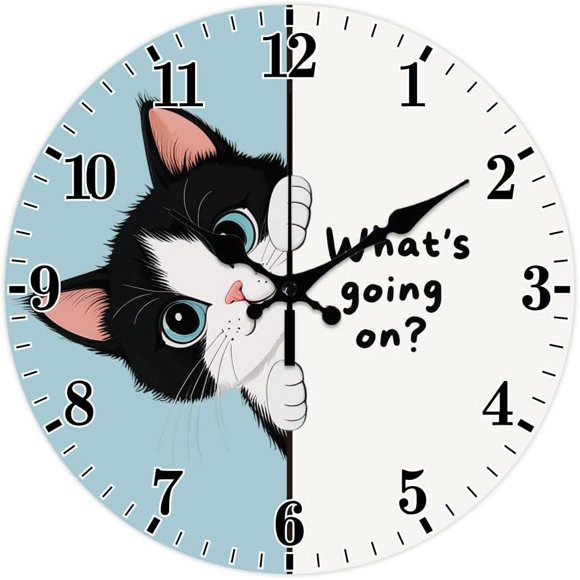 Peekaboo Cat Wall Clock 12 Inch Cartoon Cat Clock Battery Operated Silent Non Ticking Round Decorative Clock for Home Office Decoration