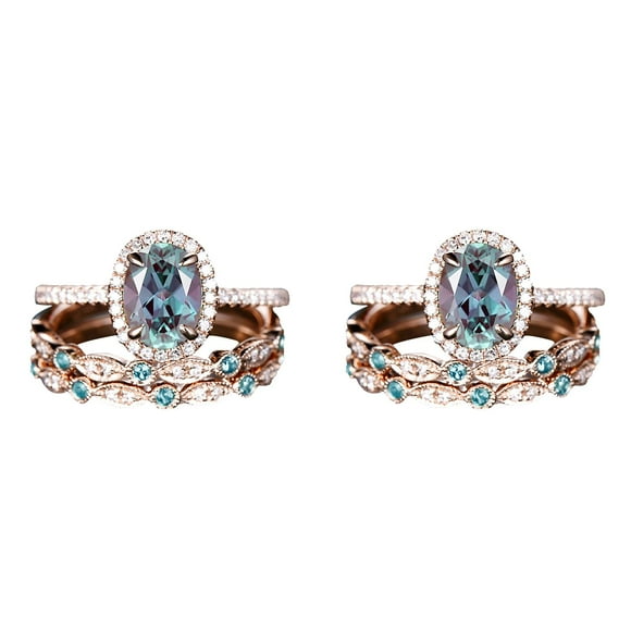 (2-Pack) Rinsvye 3Pcs Vintage Unique Oval Anime Ring Cut Engagement Ring Rose Chunky Ring Set Gold Ring Art Deco Alt Jewelry Bridal Wedding Ring for Chunky Rings Women