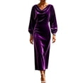 thumbnail image 2 of Sheghy Womens Plus‑Size Crew‑Neck Long‑Sleeve Velvet Solid Maxi Dress Purple, 2 of 5
