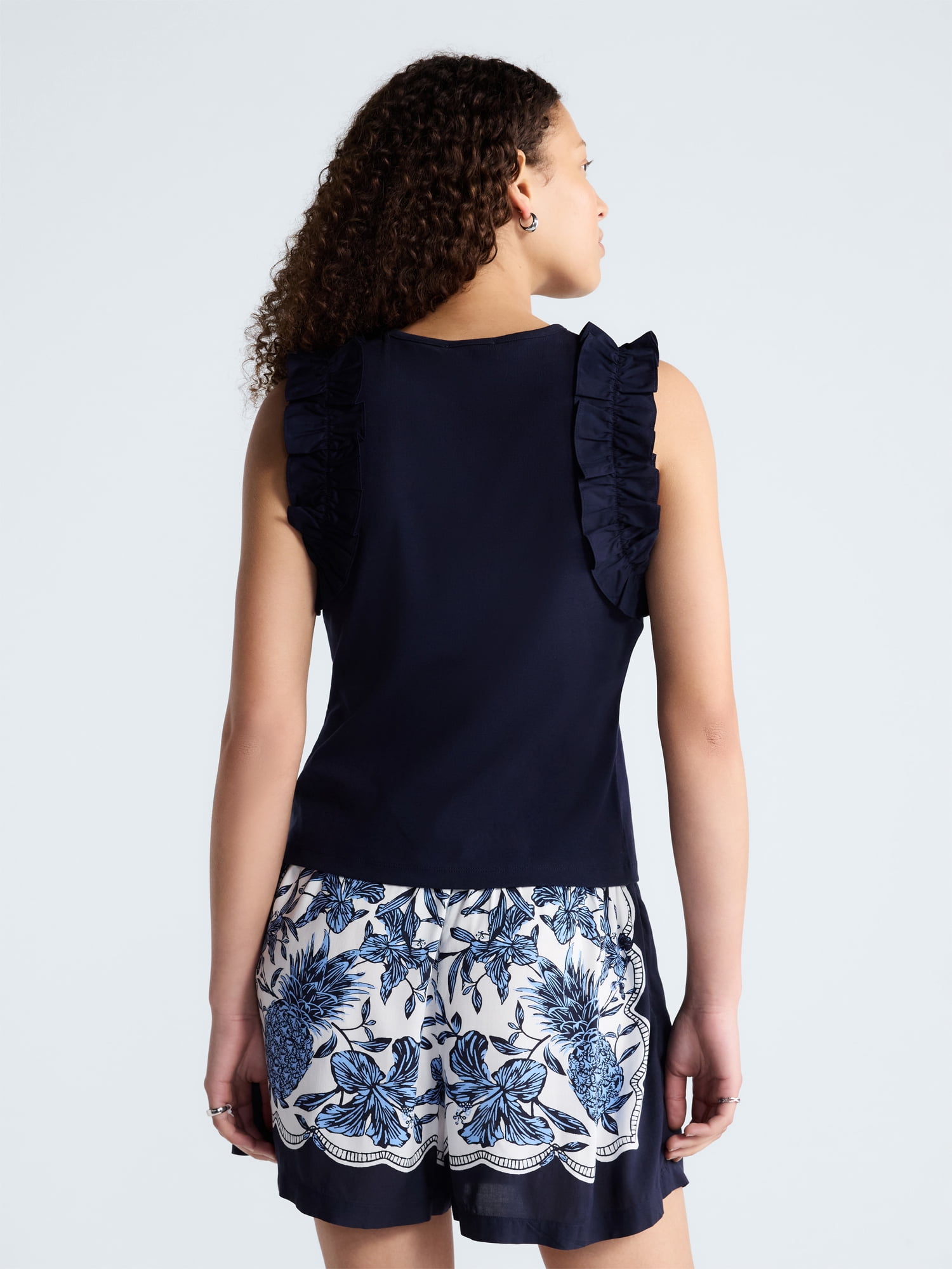 Free Assembly Women's and Women's Plus Ruffle Trim Mixy Tank Top, Sizes XS-4X