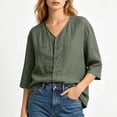 thumbnail image 5 of LEKWK Linen Tops for Women 3/4 Sleeve Button Down Tunic Tops Loose Fit V Neck Lightweight Solid Shirts Summer Beach Vacation Daily Outfits, 5 of 5