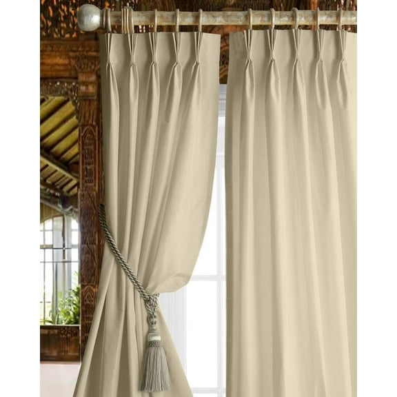 Homi Drapes Triple Pinch Pleated Blackout Curtains Thermal Insulated Room Darkening Drapes for Bedroom/Livingroom Along with 2 Panels,Tiebacks,Hooks (Beige, 30"x45")