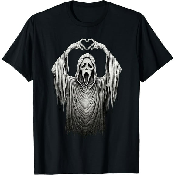 DOPASHIRT Vintage Ghost Face Heart Sign Hands Horror Hal.Low.Een T-Shirt Unisex S-5XL Hot Trending Shirt, Vintage Birthday Gift