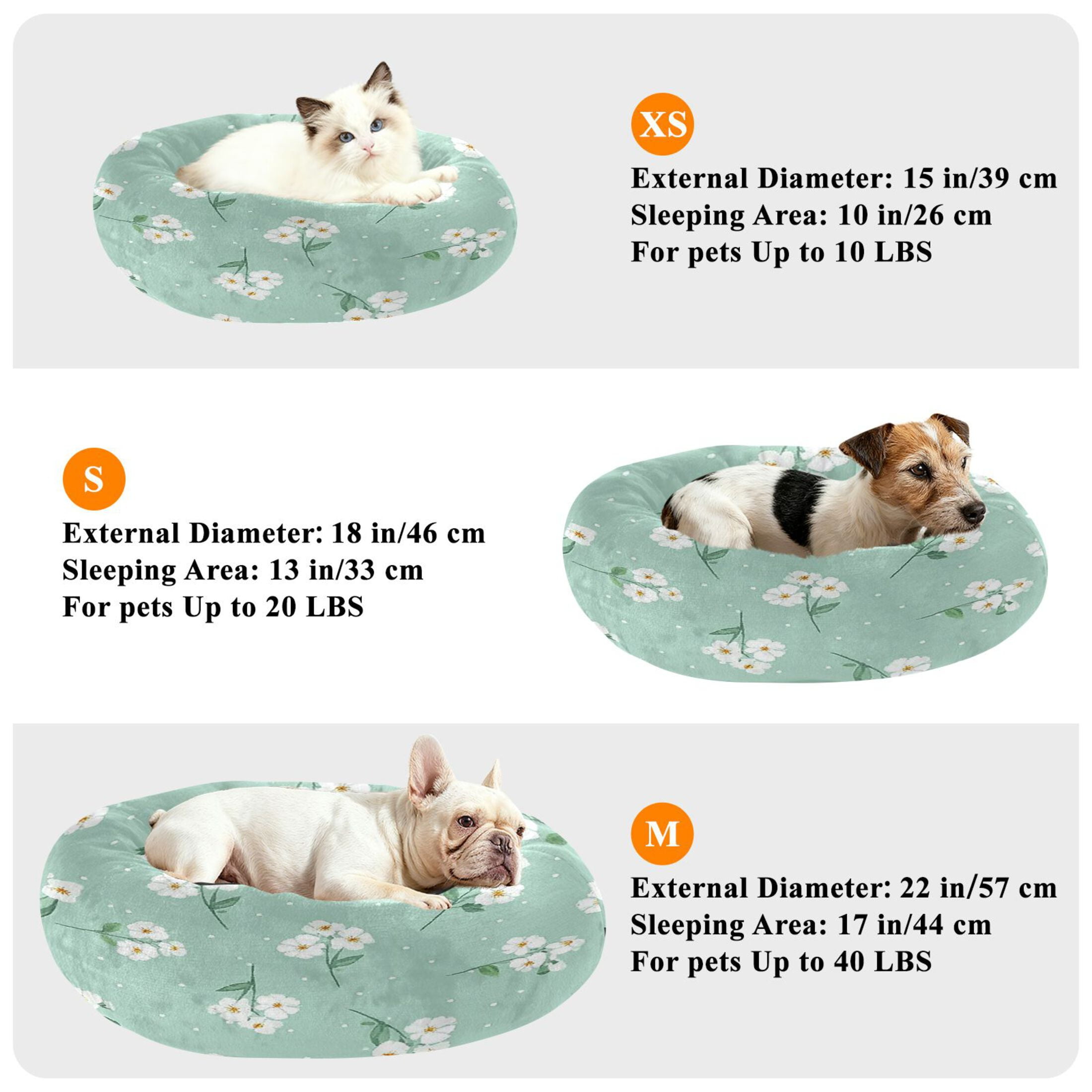 Iauyy Pet Couch Donut Cat Bed for Indoor Cats/Small Dogs Washable & Machine with Non-slip Bottom Calming Cat Furniture, Small White Flowers (M)
