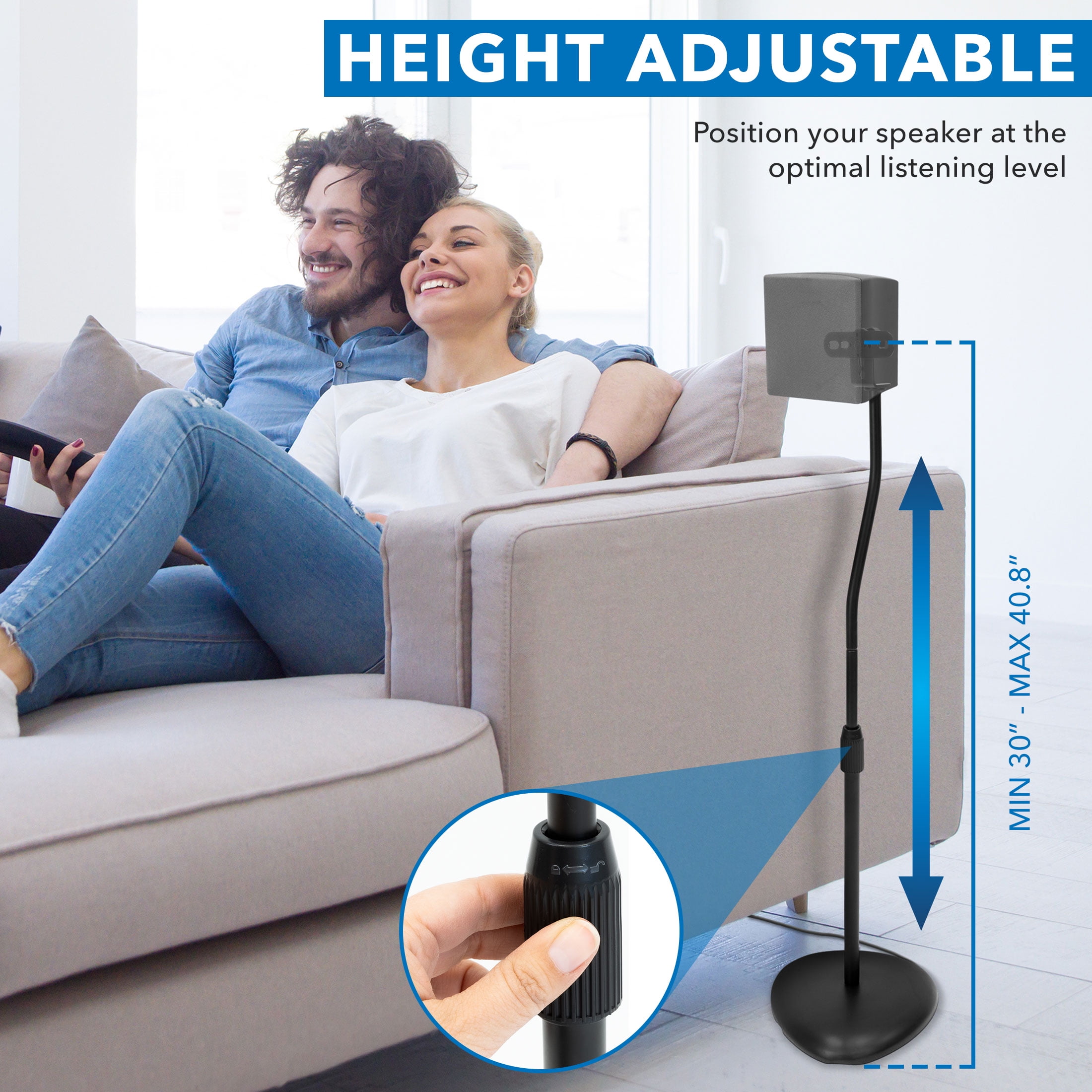 Mount-It! Height Adjustable Speaker Floor Stands, Black, (2 Count)